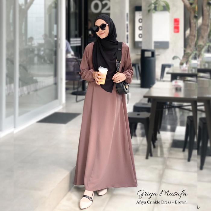 Griya Musafa - Pakaian Wanita Muslimah Afiya Abaya Crinkle Yoryu Gamis Cantik Simpel