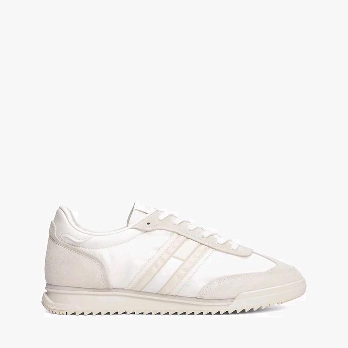 Tommy Jeans - Retro Leather Mixed Texture Cleat Trainers/Sepatu Sneakers Pria - Ecru