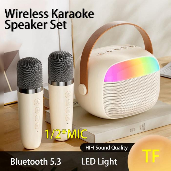 [COD] Speaker Bluetooth Karaoke 2 Mic Portabel Microphone Karaoke Set Wireless Bluetooth Portable Sp