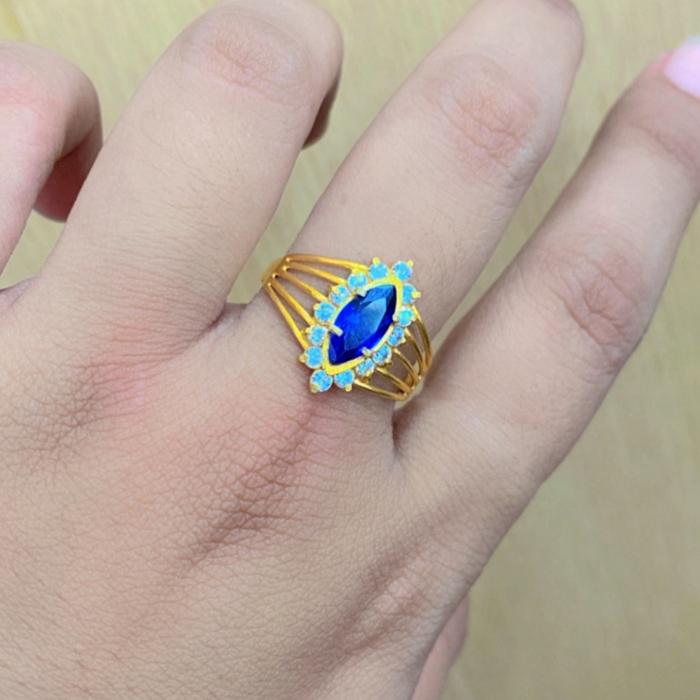 Cincin permata biru 2 gram emas muda dewasa