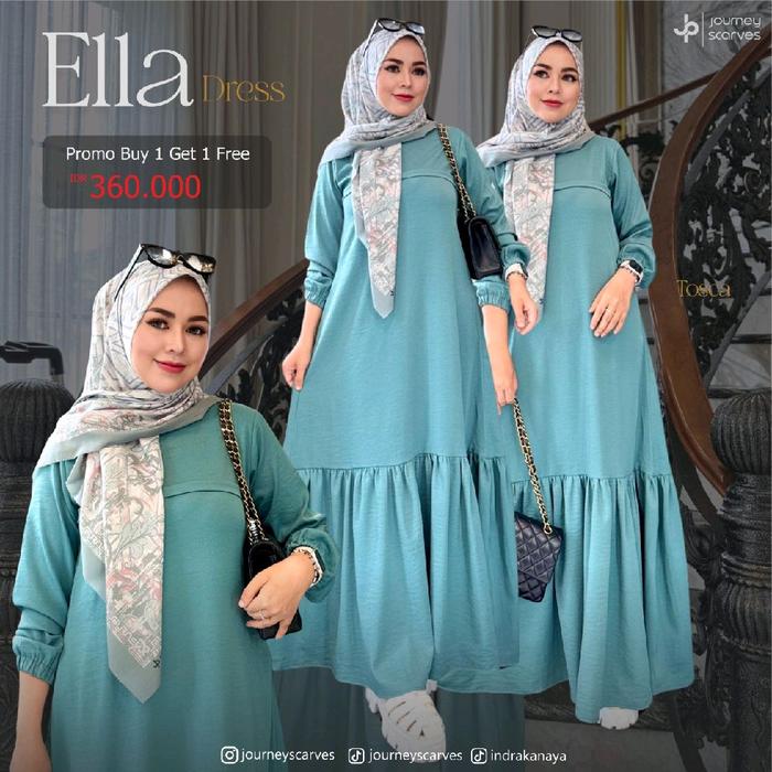 Ella dress Dress Terbaru Journey Scarves Dewasa Santai Resmi Kondangan Muslim Lebaran Wanita Gamis M