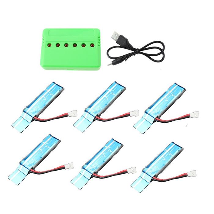 6PC 3.7V 520Mah 30C Baterai Li-po Terupgrade dengan Pengisi Daya USB