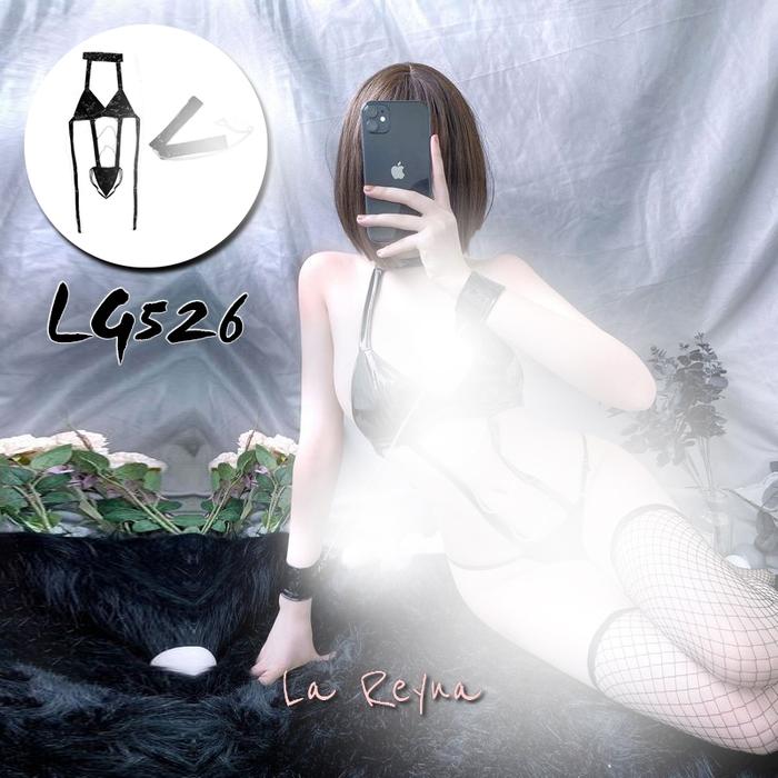 Lareyna Lingerie Sexy Set Kulit PU Kilap / Lingerie Cosplay Hitam LG526