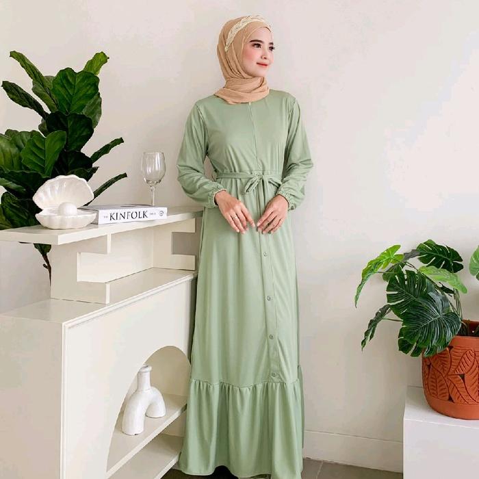 Dress Abaya Hijau Sage & Hijab