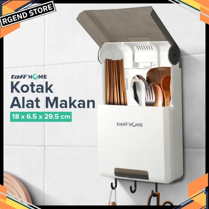 READY Rak Sendok Garpu Tempel Dinding Dengan Tutup Tempat Kotak Penyimpanan Alat Makan