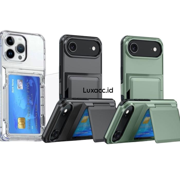 Premium Multi Fungsi Magic Door Card Case iP 17 Air 11 12 13 14 15 16 17 Pro Max Plus - Casing Premi