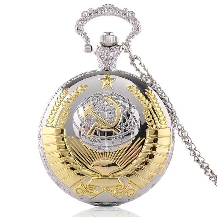 Vintage Emblem USSR Soviet Badges Hammer Sickle Pocket Watch Retro Russia Army CCCP Communism Neckla
