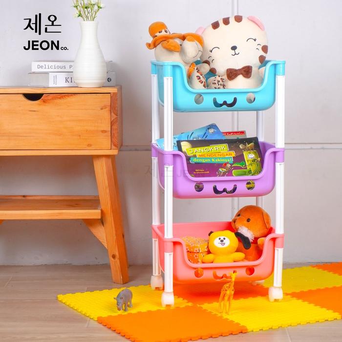 RAK MAINAN Anak 3 Susun Roda Karakter Peralatan Buku Sepatu Boneka serbaguna Rak Tingkat Kamar JUMBO