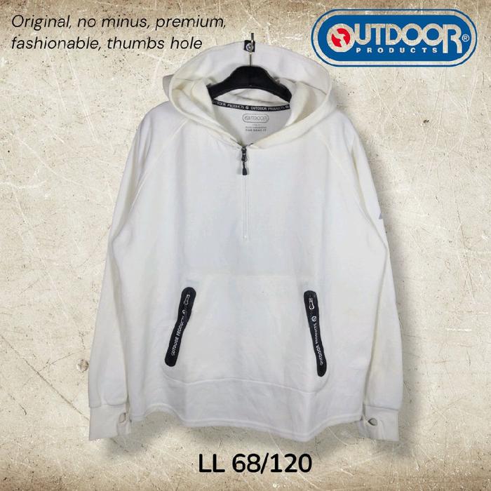 Outdoor Products Jaket Premium Hoodie wth thumbhole i Pullover Jumper Warna Putih Size LL fit to XL