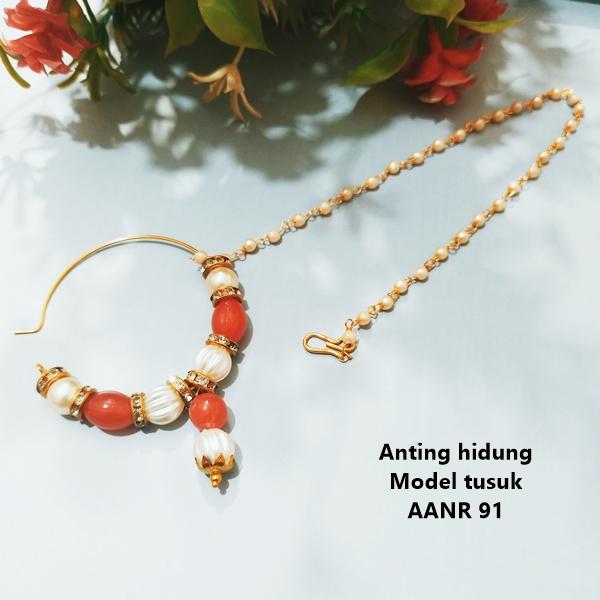 Anting Hidung India Model / Nath Hidung MERAH PUTIH Jurai warna Gold Emas Earrings AANR91 Elegan