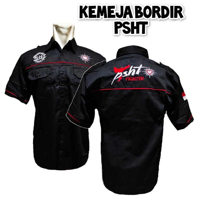 Kemeja PSHT Bordir Pria Model Terbaru Distro - Hem SH Terate - Katun, Baju, Cowok, Dewasa, Surfing, 