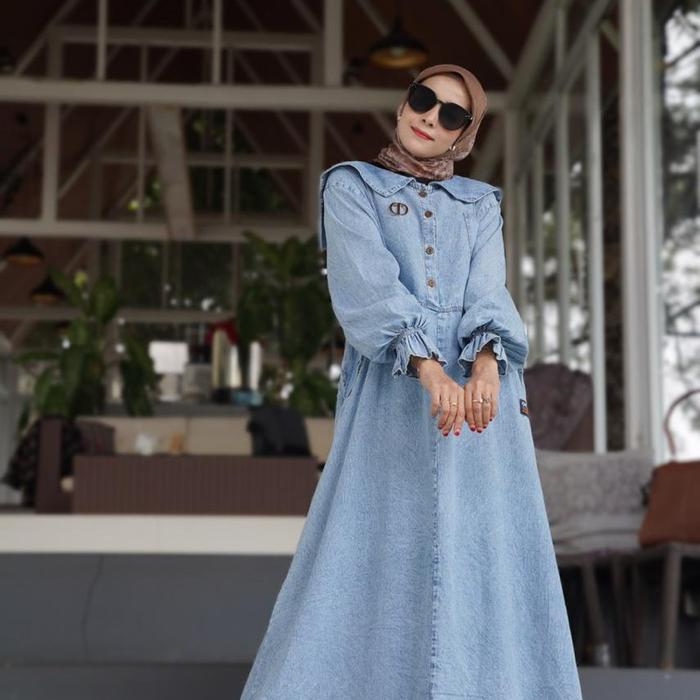 Maxy Dress Jeans Gyl Autentic dengan Bahan Crinkleld 110 Celana Fit XL - Atasan, Wanita, Baju, Tunik