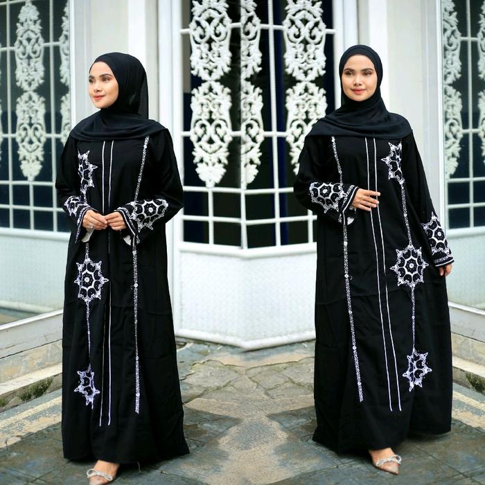 Abaya gamis hitam bordir Annisa anisa busui saudi jetblack Muslim Mewah Wanita Syari Dress Arab Turk