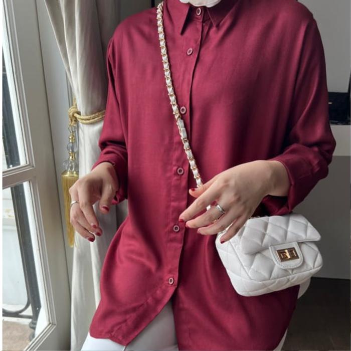 Kemeja Wanita Polos Formal Warna Burgundy Bahan Rayon Twill Nyaman By Shop Grosir Wanita