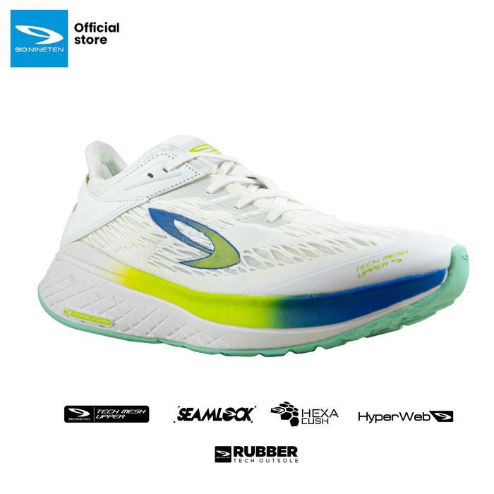 [DISKON] 910 NINETEN SEPATU LARI KANZAKI 1.0 WHITE/BLUE/LIME GREEN - 41