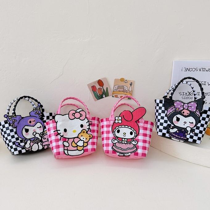 BA2339 tas hello kitty melody cinnamoroll kuromi Tas keranjang kartun anak perempuan tas bahu anyama