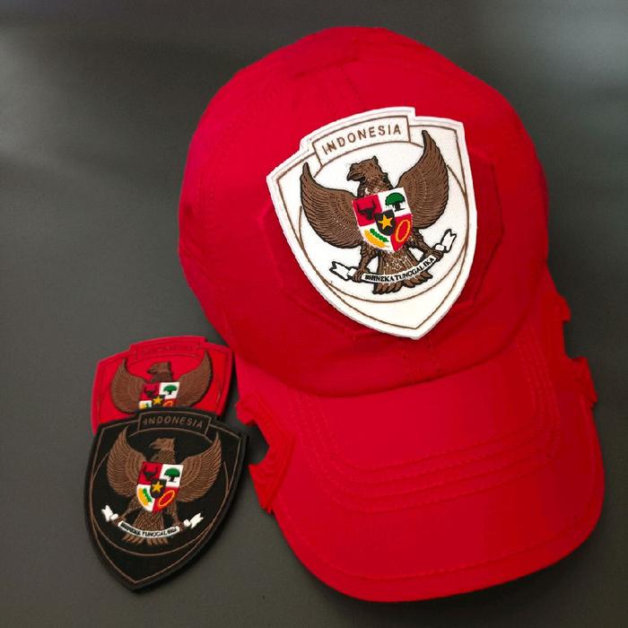 Topi Tactical Coak Logo Punisher Baseball Merah dengan Free Patch Karet Logo Timnas Indonesia
