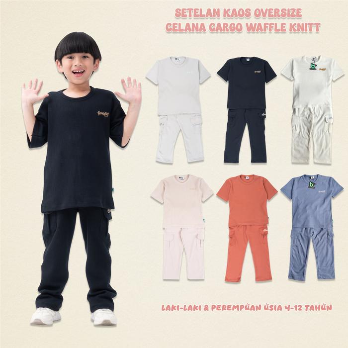 Sixteen Supply Setelan Kaos Oversize Anak Laki Laki Perempuan Unisex 4-12 Tahun OneSet Bahan Waffle