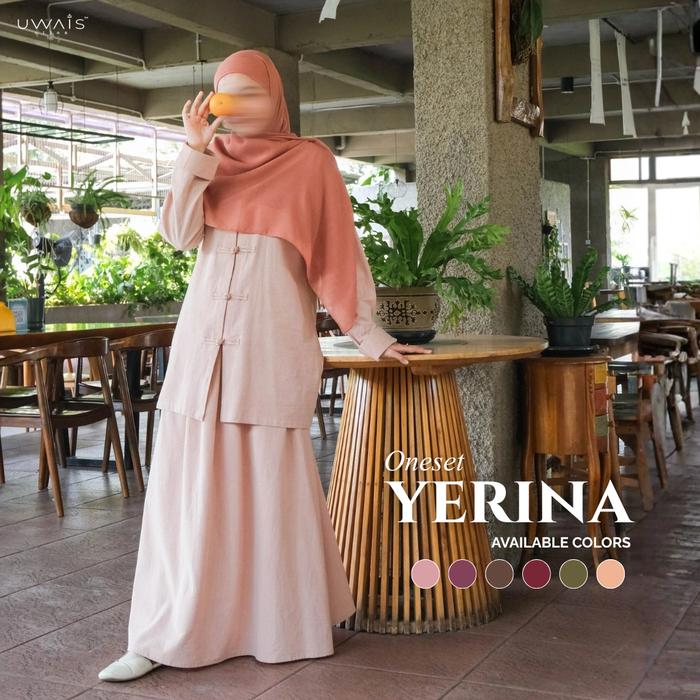 UWAIS Yerina Tunik Set (One Set Tunic Skirt Cheongsam Bahan Linen Premium Cooltech Anti UV)