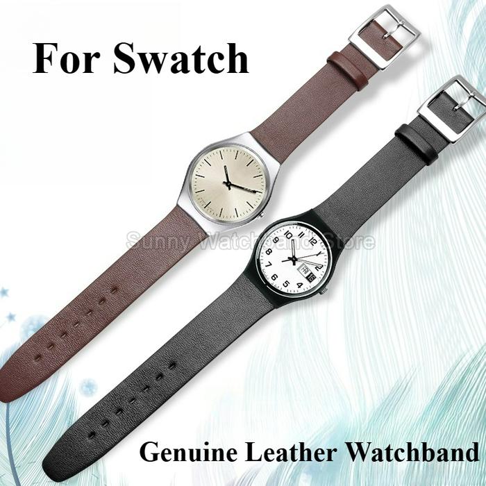 Slim Flexible Cowhide Watch Bracelet 17mm for Swatch GB294/287 SYXS102 GN239 Classic Thin Style Genu