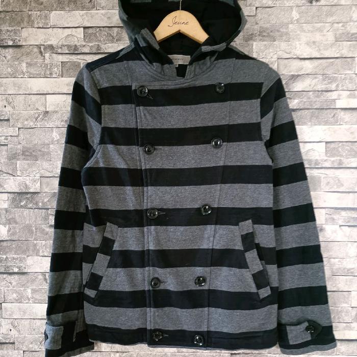( size M ) ships jet blue double lap hooded jacket