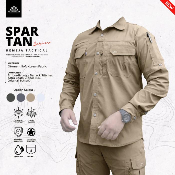 New Kemeja Angsana seri Spartan Elastis Quickdry Tactical performa Pria Panjang
