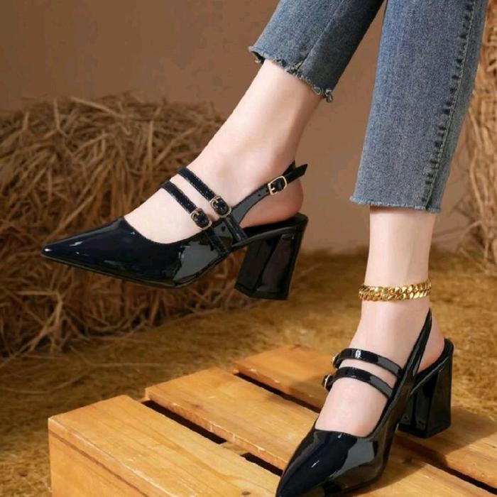 Sepatu Wanita Sendal Heels Model Kekinian Hak 7cm Bahan Berkualitas Soal Karet Ati Selip & Licin Coc
