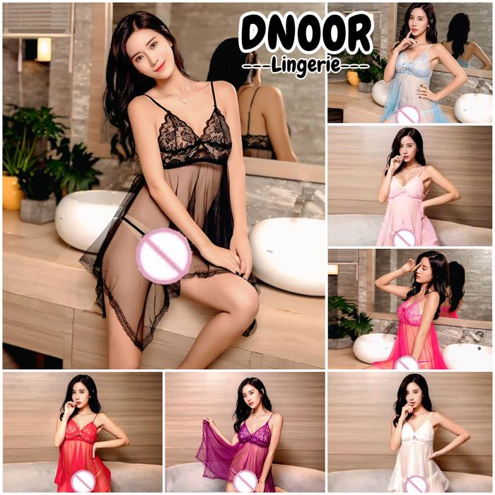 DNOOR Lingerie Babydoll Renda Transparan – Baju Tidur Lace Tipis + CD