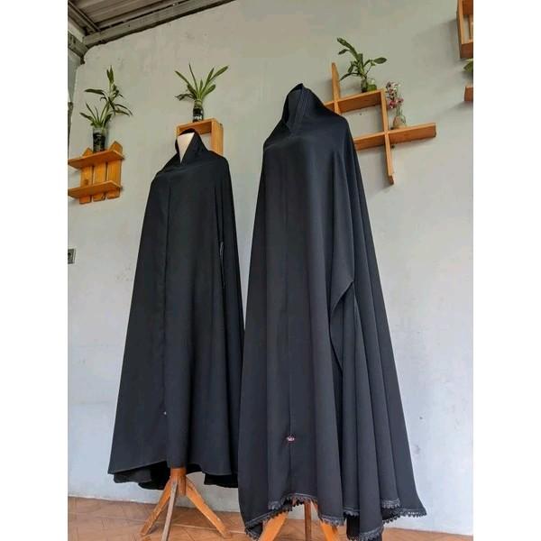 Long Khimar Hitam/Jet Black MTA polos dan renda