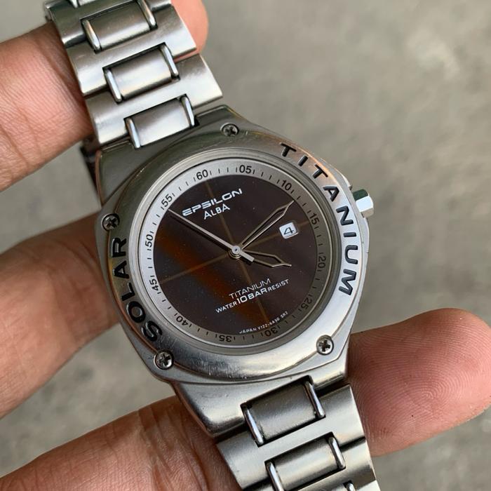 ALBA Epsilon Solar Titanium Jam Tangan Pria Original Preloved dengan Tali Stainless Steel dan Tampil