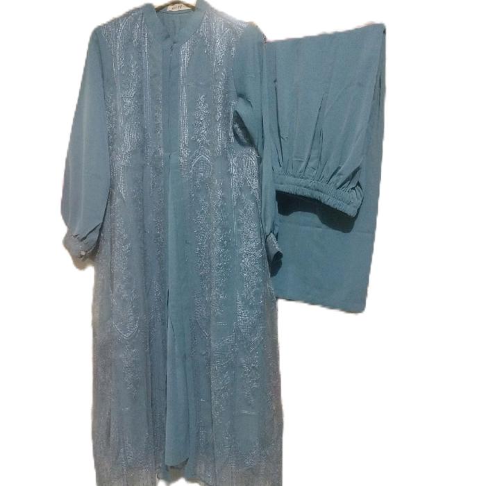 Baju  muslim Set Cel Mix Brukat Biru Wardah