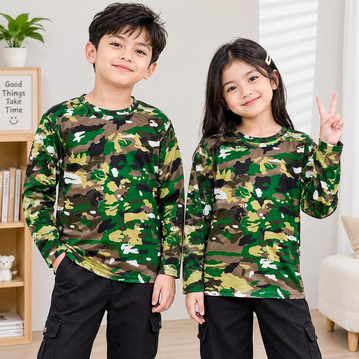 Kaos Anak Cowok Cewek Motif Tentara Loreng Army Lengan Panjang Bahan Katun Jersey - SAFA30