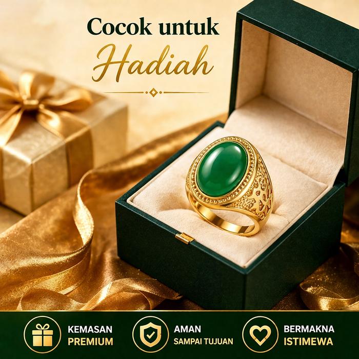 Cincin Pria Batu Hijau Emas Pasir Vietnam Bisa Diatur Ukuran Tampilan Elegan Mewah - MBJ9-1