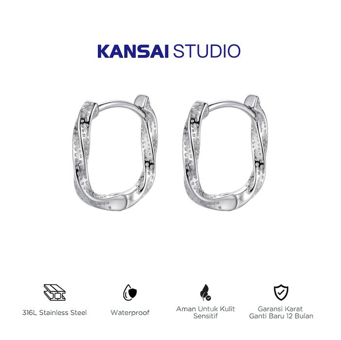 KANSAI-Anting-anting motif garis Mobius | Anting-anting pria dari baja titanium, desain stylish dan 