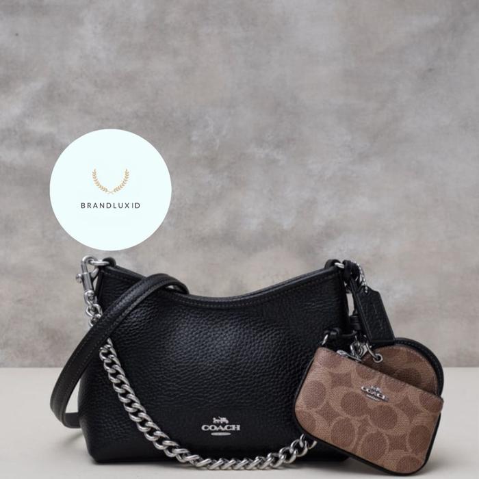 COACH LAUREL SMALL SHOULDER BAG WITH MIRROR CHARM AND POUCH BLACK DARK CARDINAL