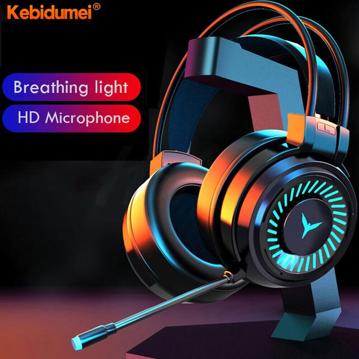 Kebidumei Headphone Gaming, Headphone Berkabel Pernapasan Warna-warni