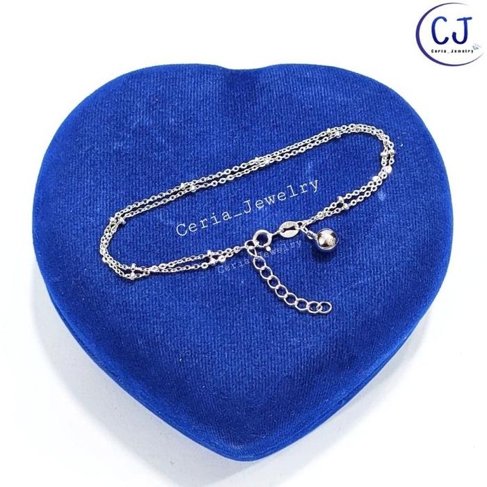 Gelang Tangan Wanita Perak Asli Silver 925 Lapis Emas Putih Model Rantai Jedar 2 Layer Krincing 1 - 