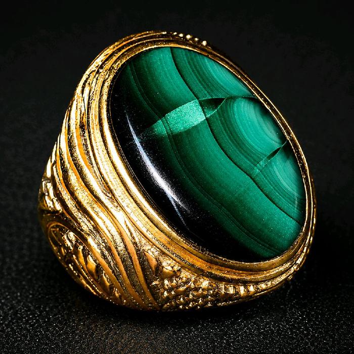 Cincin Bulu Merak 3D (natural malachite) motif krisna