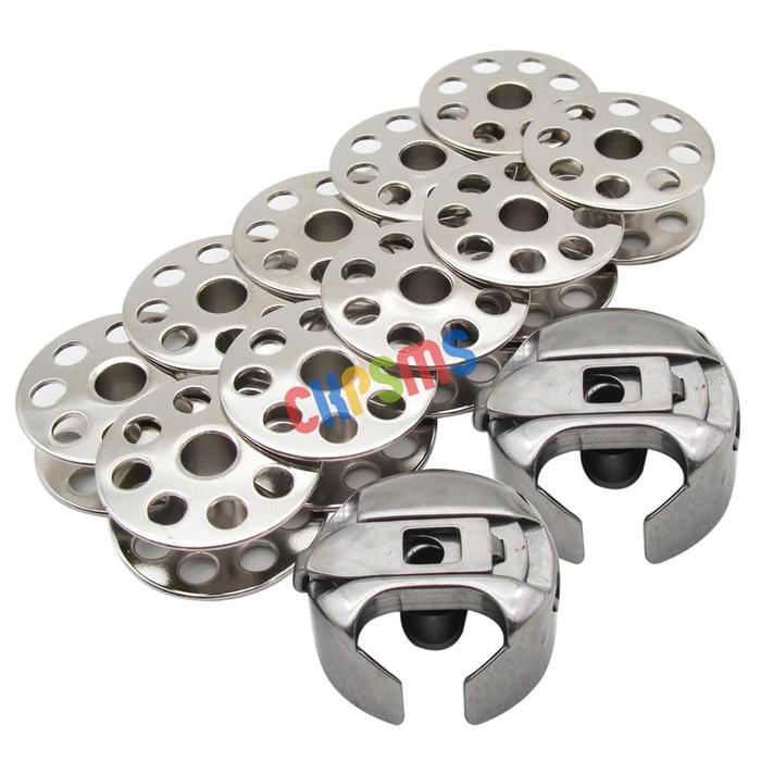 2Pcs Bobbin Case & 10Pcs Bobbin Cocok untuk Saudara