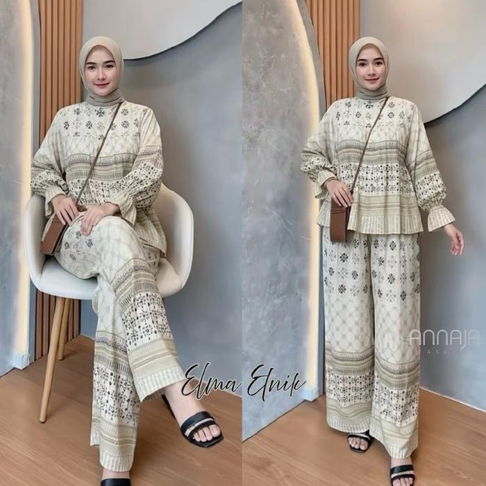 Marisa set Rayon Smoke puffy karet Setelan Rayon Salur Wanita Kekinian Setelan Baju atasan Dewasa Re