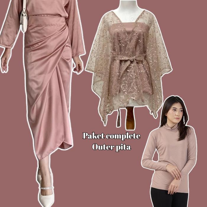 Setalan Outer Brokat Cape Brokat Crop Kondangan Pesta Brokat Seragam Bridesmaid 2024 Setelan Wanita