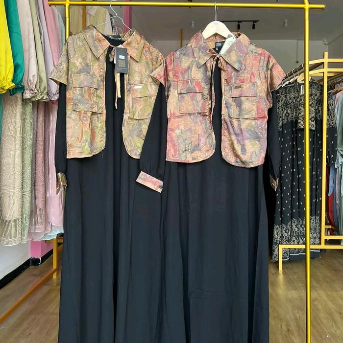 CU2K Gamis Set Outer Tanpa Lengan 2 in 1 Kekinian Best Seller Muslim Wanita Baju Linen Panjang Setel