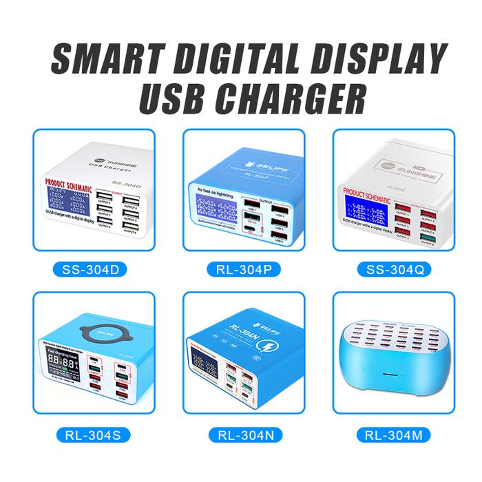 RELIFE 304P SS-304D SS-304Q Smart 6 Port USB Digital Display