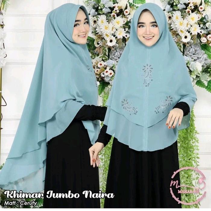 Hijab Khimar Naira 2 Layer Cerutty Payet Mutiara Jilbab Syar'i Jumbo Instant Kerudung Model Baru Kek