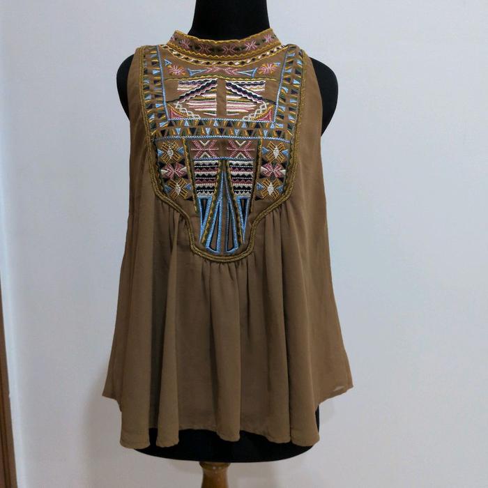 MKO camel brown blouse baju wanita top LD 90-92cm size M