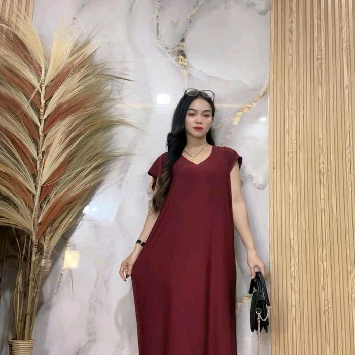 DASTER MIDI POLOS SPANDEK JERSEY Navy Blue Premium MELAR DRESS PANTAI SANTAI Nyaman Wanita Panjang 1