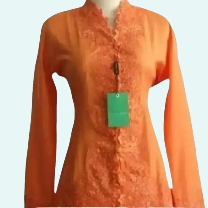 Atasan Kebaya Wanita Model Encim Bordir Bahan Katun Jepang Original 100% Lembut Warna Orange Biru Dr