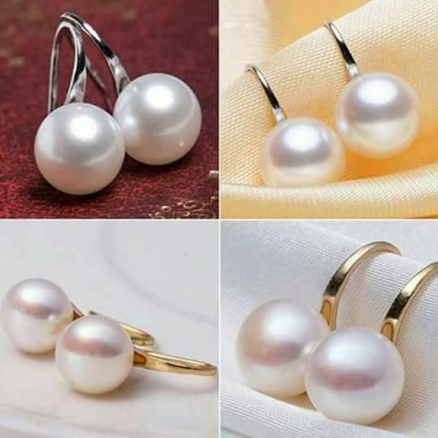 A1 ANTING MUTIARA ASLI AIR TAWAR LOMBOK ANTING MUTIARA RHODIUM MURAH ANTING CEWEK BENTUK UNIK