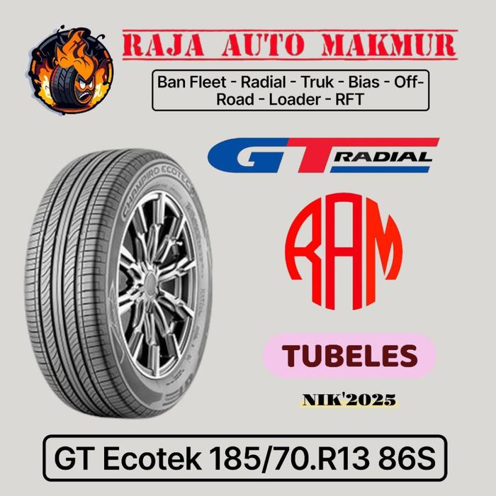 GT Radial Ban Mobil GT Champiro Ecotec 185/70 R13 86S Tahun 2025 Tubeles Radial untuk Muatan Penumpa