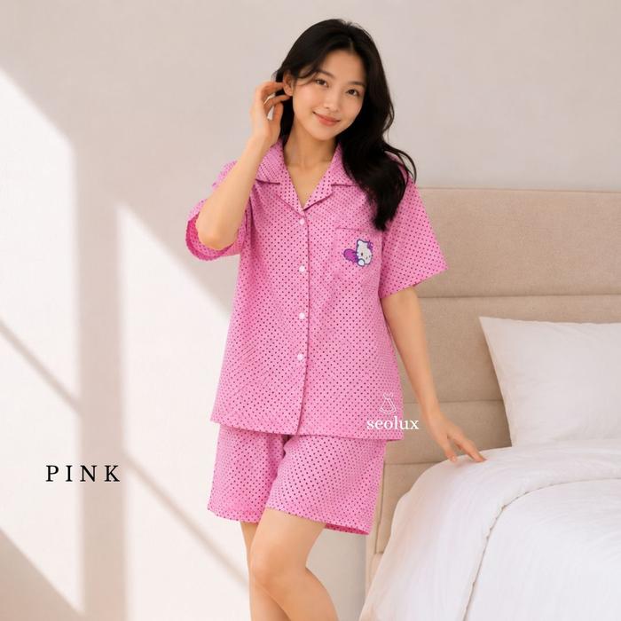 SEOLA - SL495 - Setelan Baju Tidur Wanita Polkadot Lengan Pendek
